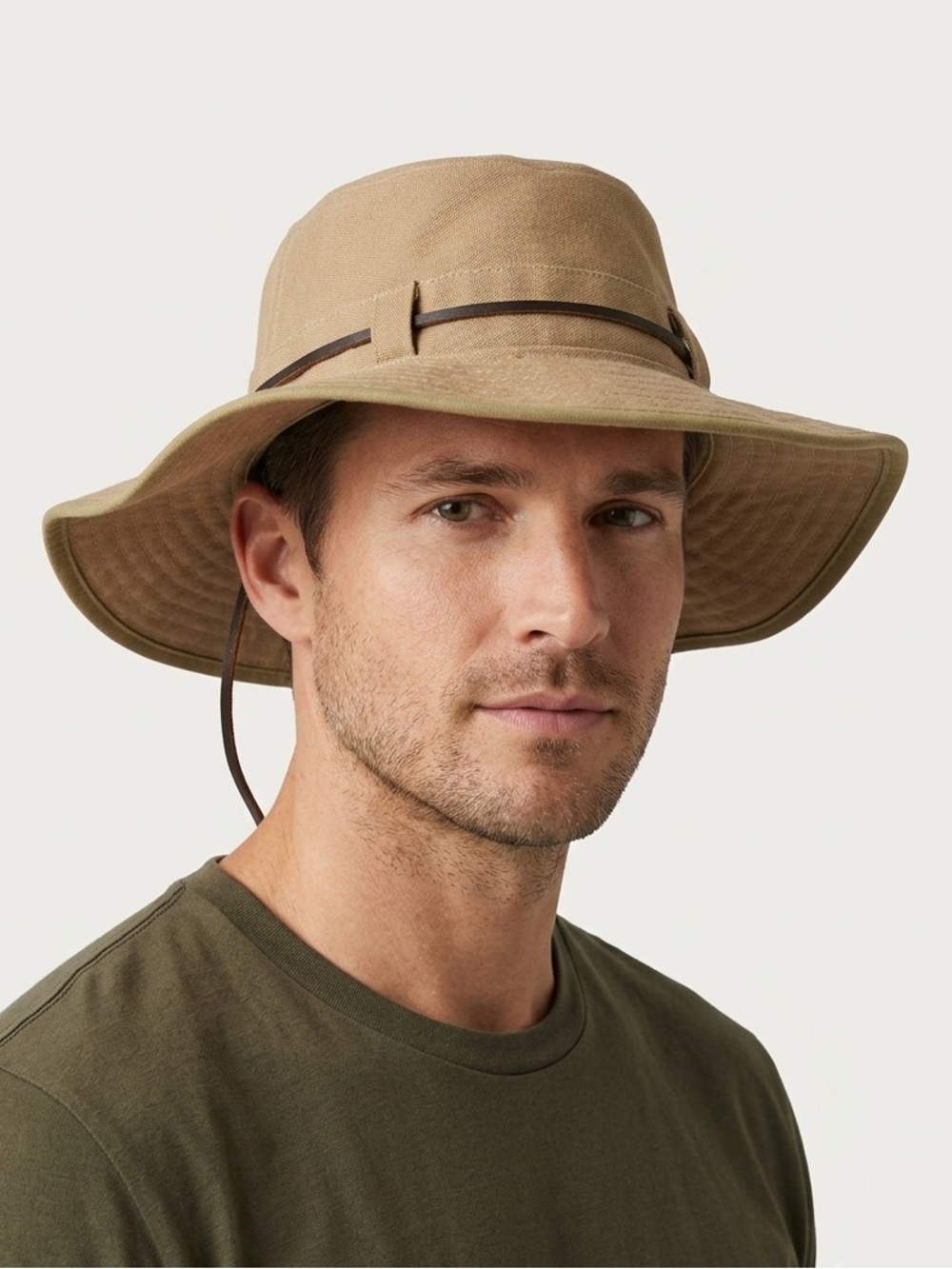P.O.P Vintage Canvas Outdoor Sun Hat with Chin Cord - Taupe